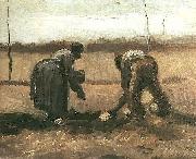 Vincent Van Gogh Peasant and Peasant Woman Planting Potatoes painting